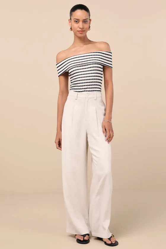 Lucilia Cream Striped Textured Knit Off-the-Shoulder Top sold by Lulus product image thumbnail 3