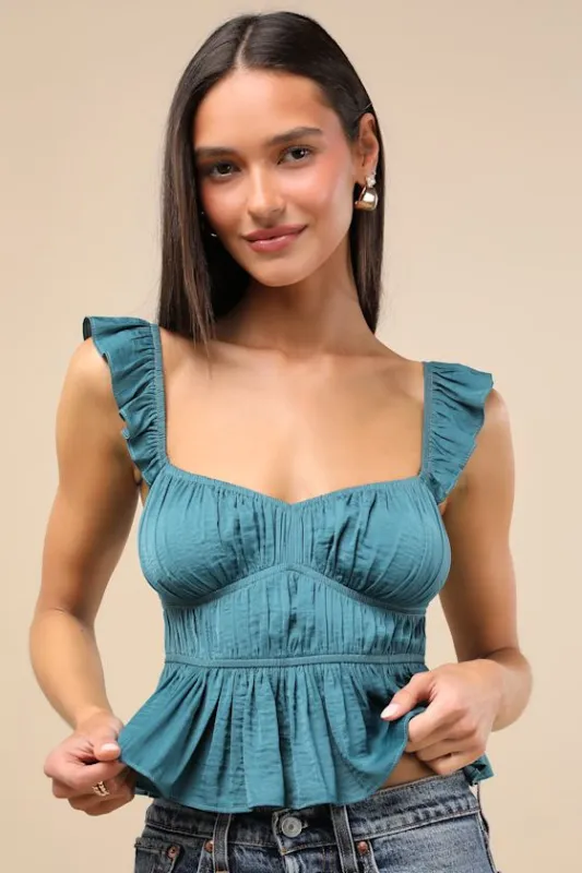 Sanne Teal Green Flutter Sleeve Tank Top sold by Lulus
