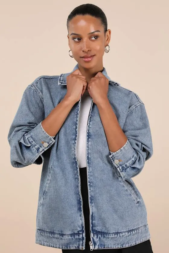 Marella Light Wash Oversized Denim Jacket sold by Lulus
