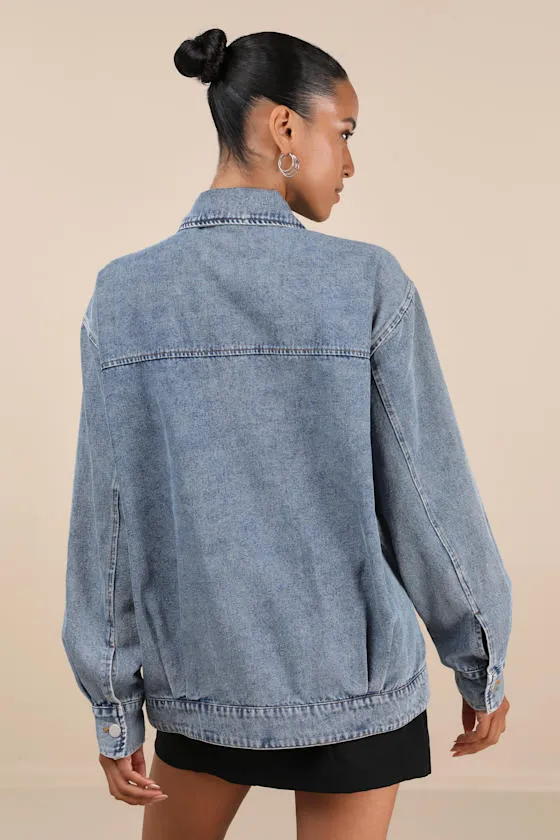 Marella Light Wash Oversized Denim Jacket sold by Lulus product image thumbnail 4