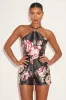 Railey Black Floral Halter Romper sold by Lulus