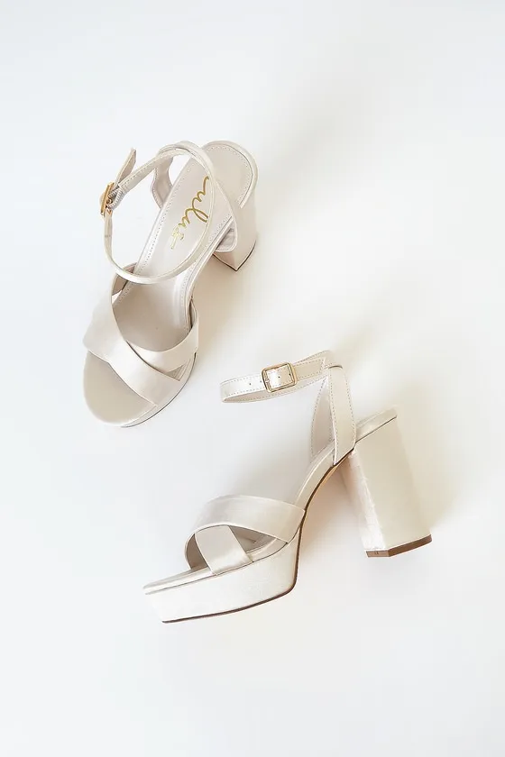 Selah Champagne Satin Ankle Strap Heels sold by Lulus product image thumbnail 3