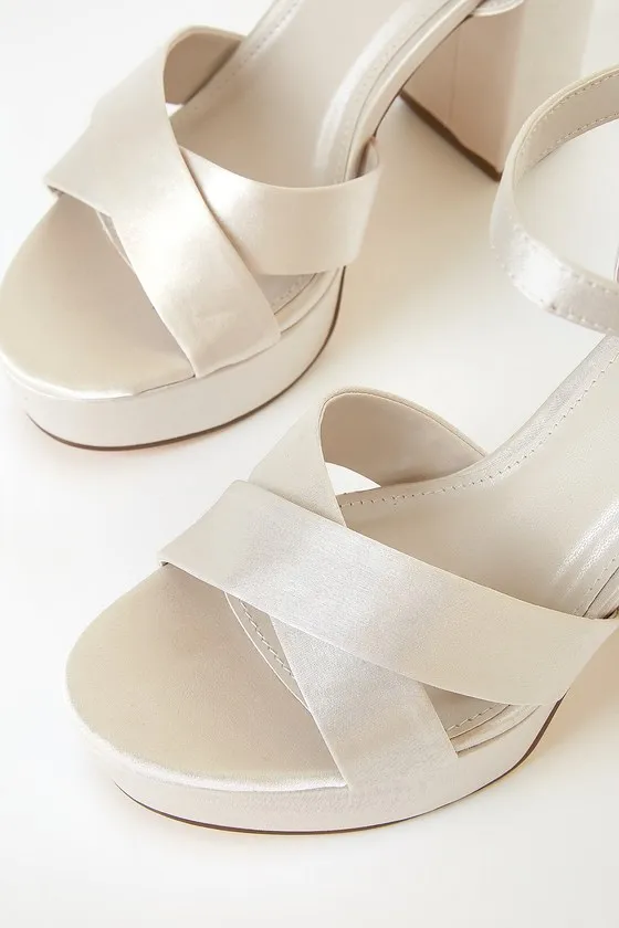 Selah Champagne Satin Ankle Strap Heels sold by Lulus product image thumbnail 4