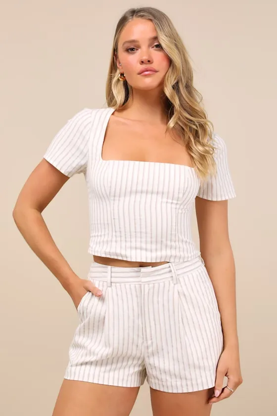 Danai Ivory Striped High-Rise Shorts sold by Lulus
