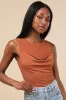 Corrine Rust Orange Mesh Cowl Tank Top sold by Lulus