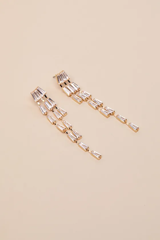 Diya Gold Rhinestone Drop Earrings sold by Lulus