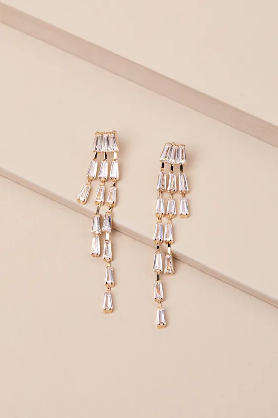 Diya Gold Rhinestone Drop Earrings sold by Lulus product image thumbnail 2