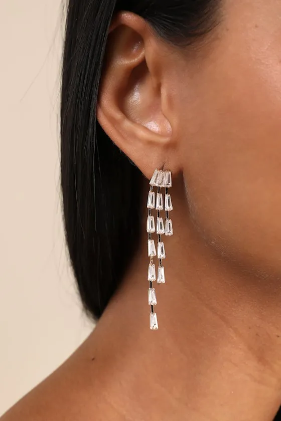 Diya Gold Rhinestone Drop Earrings sold by Lulus product image thumbnail 4