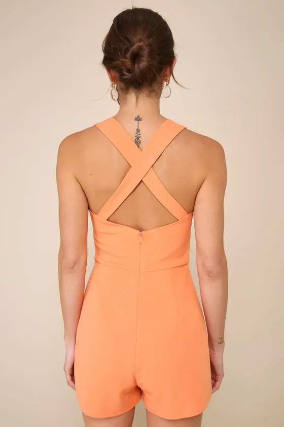 Latest Crush Orange Sleeveless Backless Skort Romper sold by Lulus product image thumbnail 3