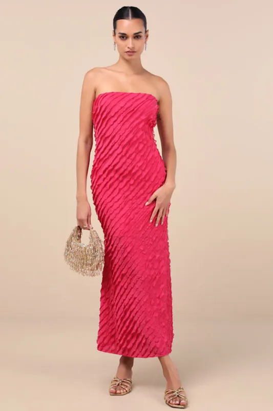 Faelyn Magenta Strapless Ruffled Midi Dress sold by Lulus