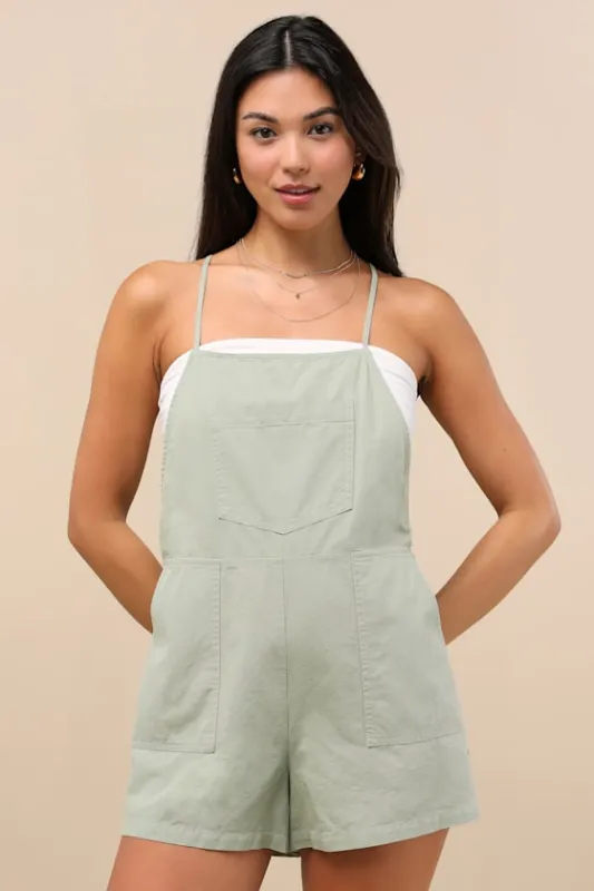 Easygoing Sage Green Short Overall Romper sold by Lulus