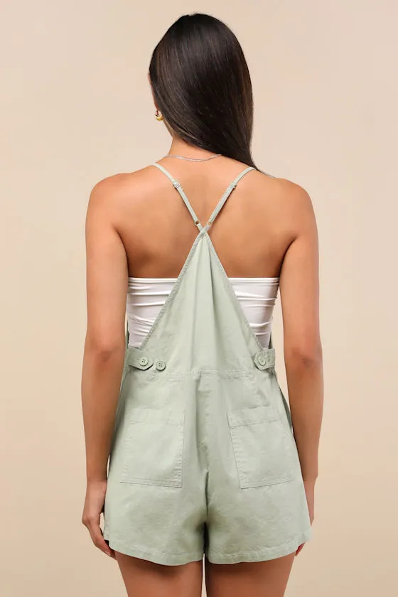 Easygoing Sage Green Short Overall Romper sold by Lulus product image thumbnail 2
