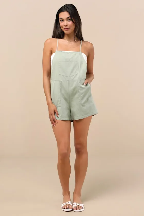 Easygoing Sage Green Short Overall Romper sold by Lulus product image thumbnail 3