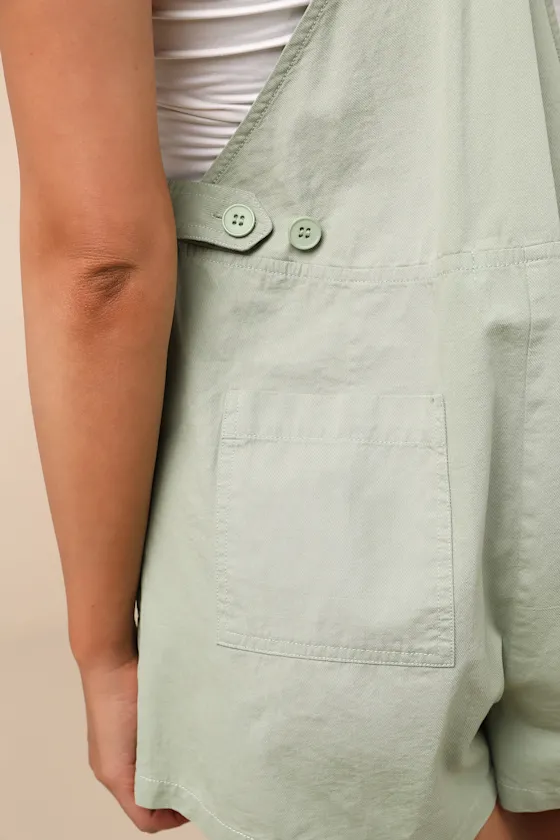 Easygoing Sage Green Short Overall Romper sold by Lulus product image thumbnail 4