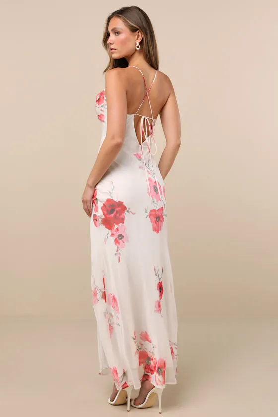 Dansy Light Beige Floral Cowl Neck Tie-Back Maxi Dress sold by Lulus product image thumbnail 3