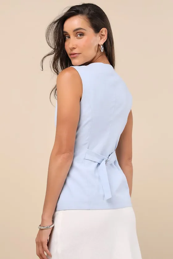 Domenica Light Blue Button-Front Vest Top sold by Lulus product image thumbnail 2