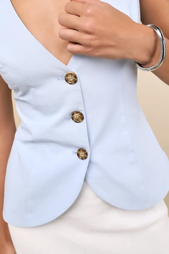 Domenica Light Blue Button-Front Vest Top sold by Lulus product image thumbnail 4