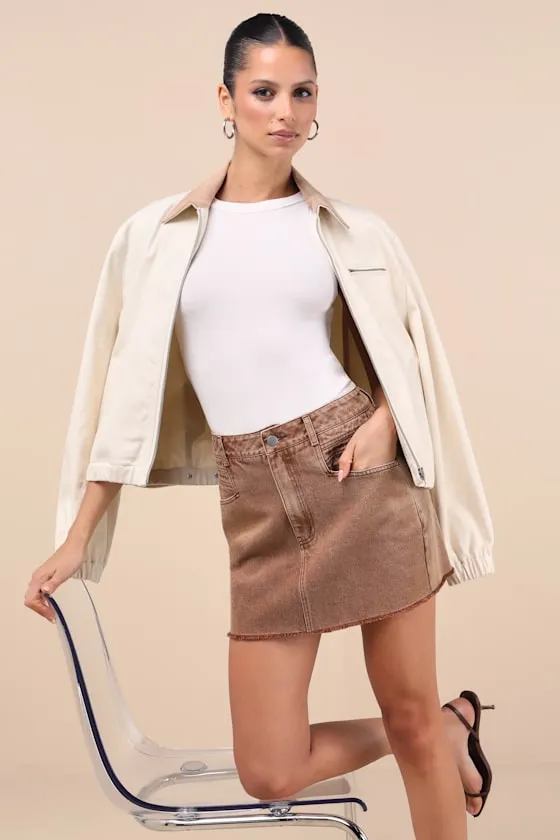 Noam Washed Brown Twill Mini Skirt sold by Lulus