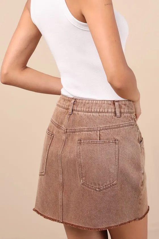 Noam Washed Brown Twill Mini Skirt sold by Lulus product image thumbnail 4