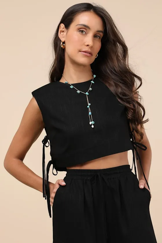 Irida Black Tie-Side Sleeveless Crop Top sold by Lulus