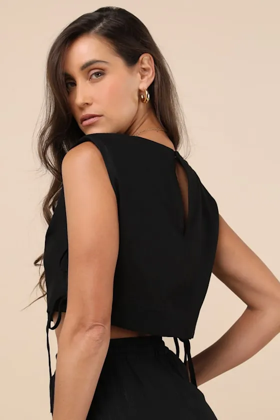 Irida Black Tie-Side Sleeveless Crop Top sold by Lulus product image thumbnail 2