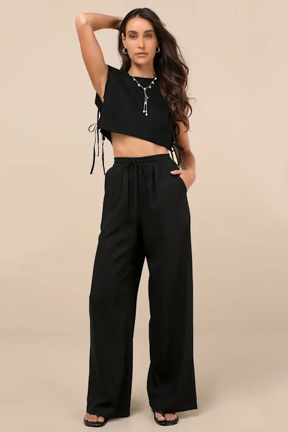 Irida Black Tie-Side Sleeveless Crop Top sold by Lulus product image thumbnail 3
