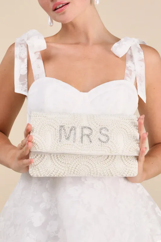 Mrs Forever White Pearl Rhinestone Clutch sold by Lulus