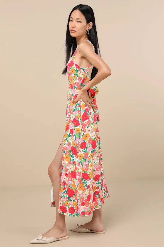 Flirty Fave White Multi Floral Print Tie-Back Midi Dress sold by Lulus product image thumbnail 3