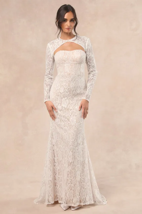 Neska White and Beige Lace Maxi Dress and Shrug Set sold by Lulus product image thumbnail 2