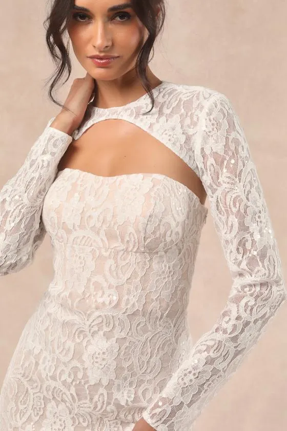 Neska White and Beige Lace Maxi Dress and Shrug Set sold by Lulus product image thumbnail 4