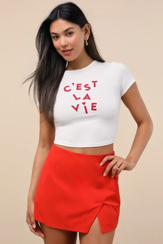 Briana Bright Red Notched Mini Skirt sold by Lulus product image thumbnail 3