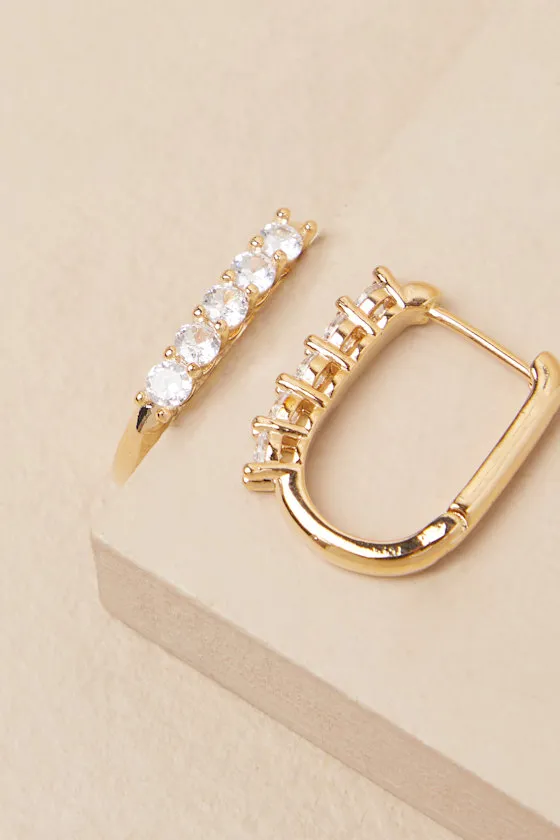 Vasha Gold Rhinestone Huggie Hoop Earrings sold by Lulus