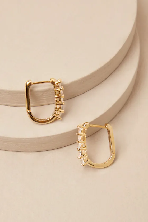 Vasha Gold Rhinestone Huggie Hoop Earrings sold by Lulus product image thumbnail 3