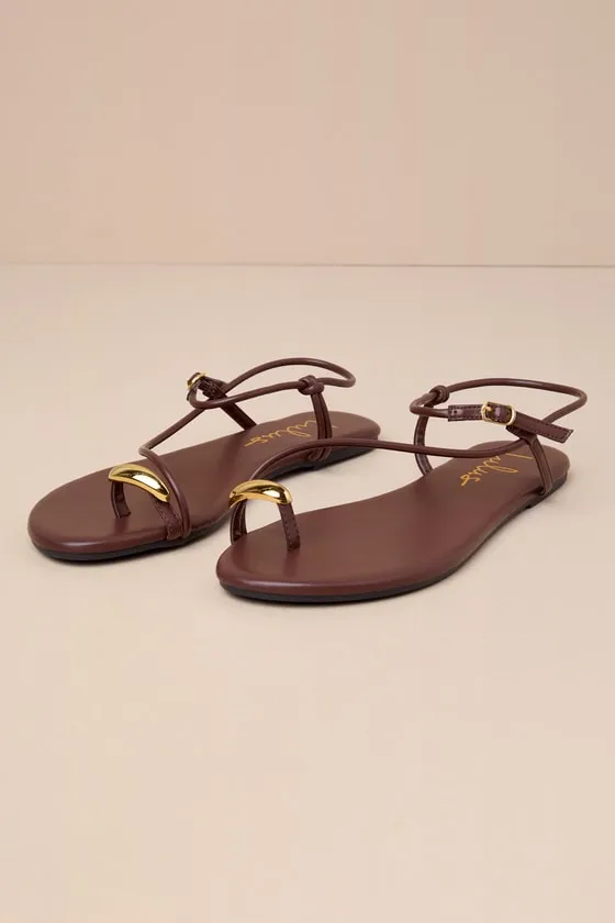Hendron Chocolate Brown Flat Ankle Strap Sandals sold by Lulus