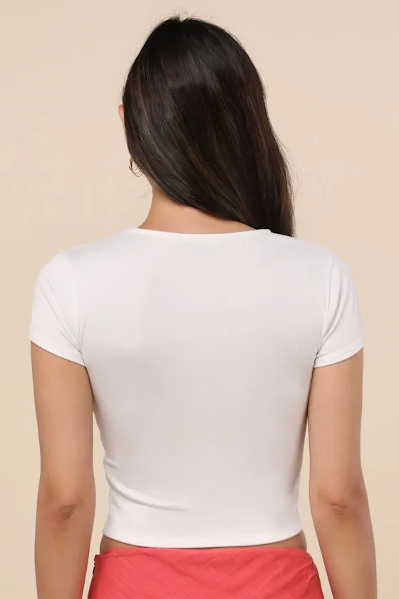 Marita White Short Sleeve Cropped Hibiscus Graphic Tee sold by Lulus product image thumbnail 3