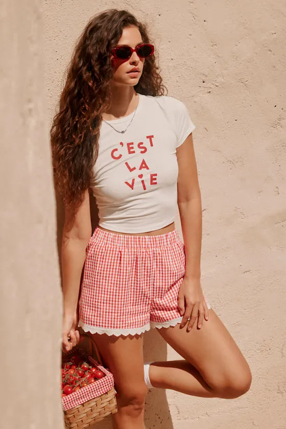 C'est La Vie White Short Sleeve Cropped Graphic Tee sold by Lulus