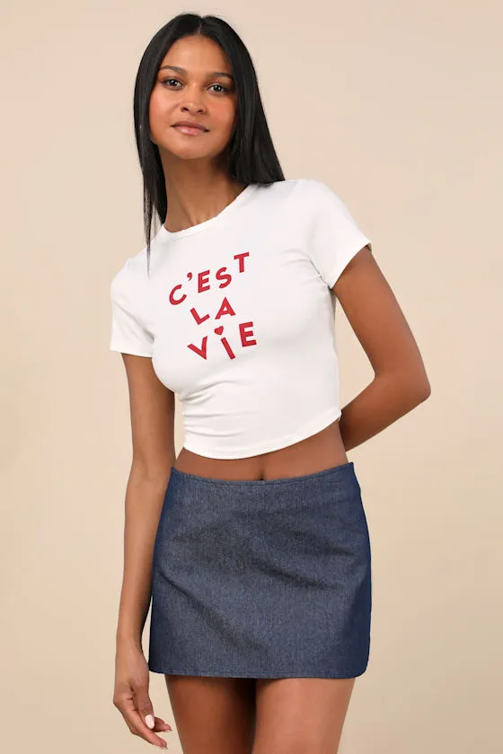 C'est La Vie White Short Sleeve Cropped Graphic Tee sold by Lulus product image thumbnail 3