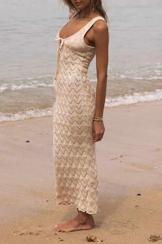 Cassis Beige Crochet Tie-Front Maxi Swim Cover-Up sold by Lulus product image thumbnail 4