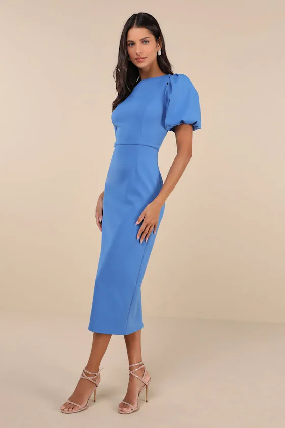 Simply Beloved Blue Puff Sleeve Bodycon Midi Dress sold by Lulus product image thumbnail 4