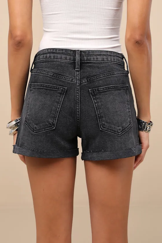 Adisa Washed Black Cuffed Denim Shorts sold by Lulus product image thumbnail 3