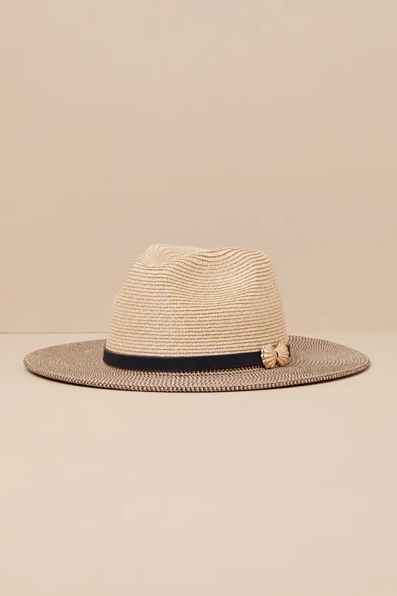 Seaside Beige and Black Two-Tone Straw Fedora Hat sold by Lulus