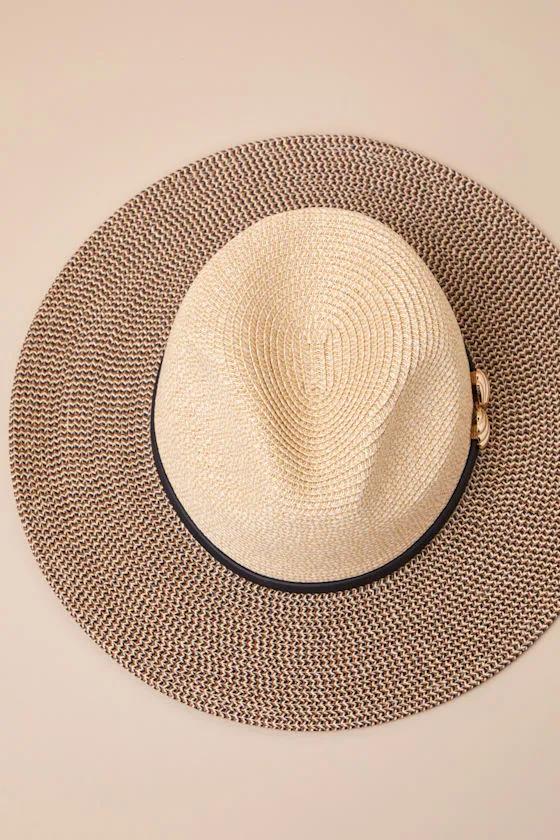 Seaside Beige and Black Two-Tone Straw Fedora Hat sold by Lulus product image thumbnail 3