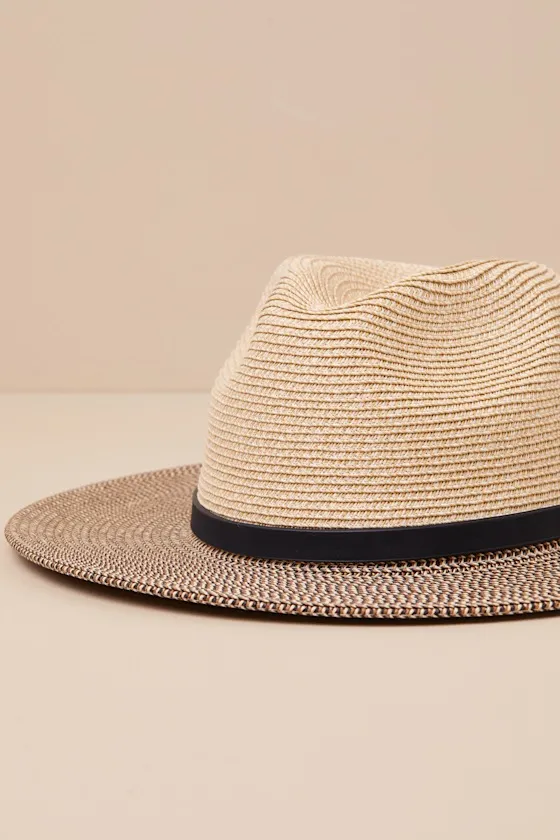 Seaside Beige and Black Two-Tone Straw Fedora Hat sold by Lulus product image thumbnail 4