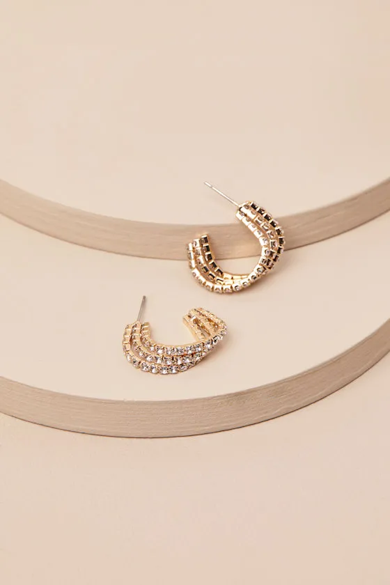 Beste Gold Rhinestone Layered Hoop Earrings sold by Lulus