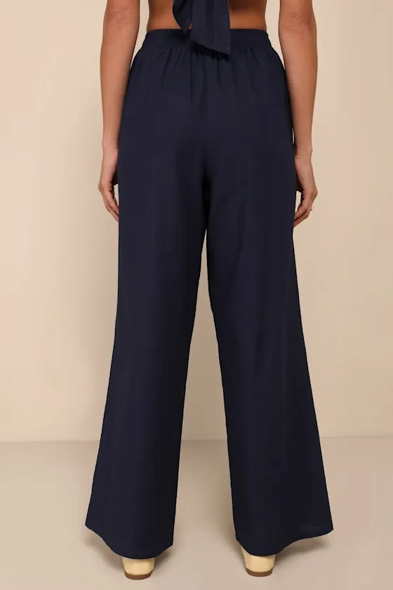 Charmed Aesthetic Navy Blue Linen Embroidered High-Rise Pants sold by Lulus product image thumbnail 3