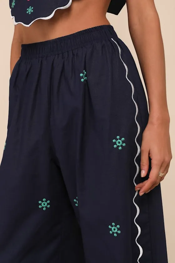 Charmed Aesthetic Navy Blue Linen Embroidered High-Rise Pants sold by Lulus product image thumbnail 4