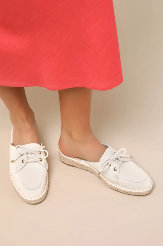 Hatie Off White Leather Lace-Up Leather Mules sold by Lulus