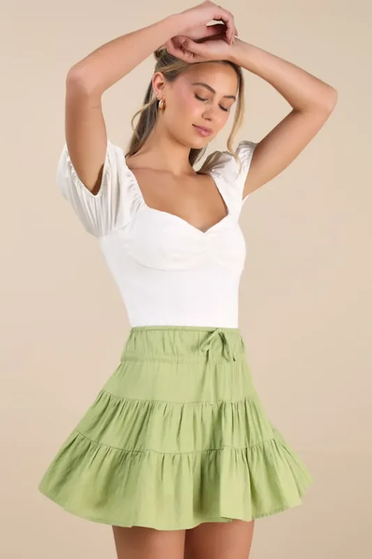 Modica Lime Tiered Drawstring Mini Skirt made by Lulus