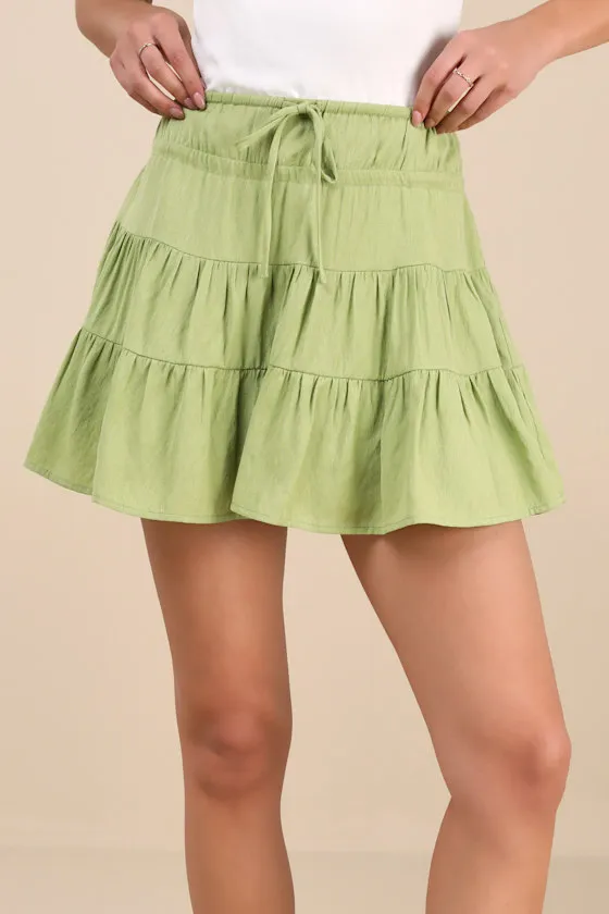 Modica Lime Tiered Drawstring Mini Skirt sold by Lulus product image thumbnail 3