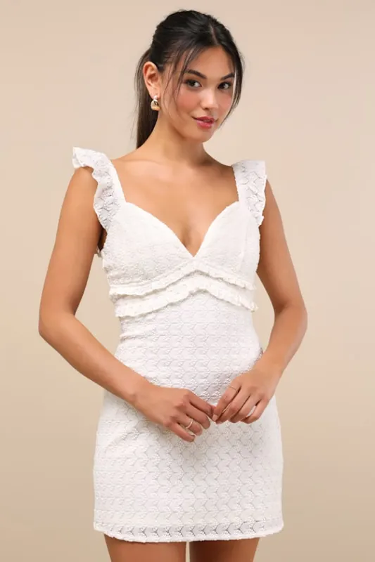 Melosa Ivory Textured Ruffled Mini Dress sold by Lulus